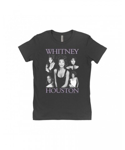 Whitney Houston Ladies' Boyfriend T-Shirt | Purple Photo Collage Design Shirt $16.39 Shirts